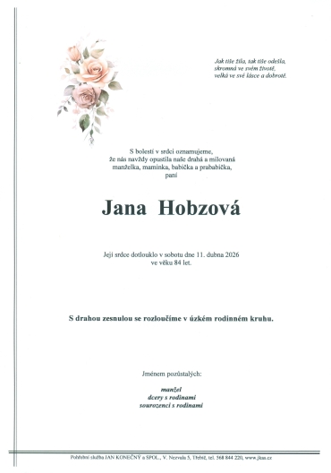 Jana Hobzová *1941 z Třebíče