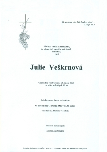 Julie Veškrnová *1933 z Třebíče