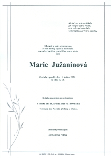 Marie Južaninová *1934 ze Stříteže