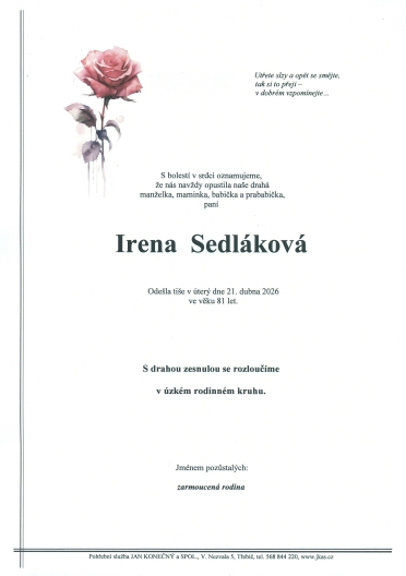 Irena Sedláková *1945 z Klučova