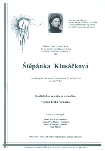 Štěpánka Klusáčková *1934 z Třebíče